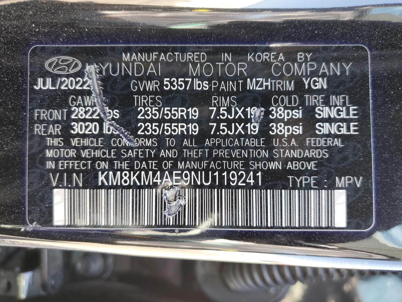 2022 Hyundai Ioniq 5 Se VIN: KM8KM4AE9NU119241 Lot: 63799725