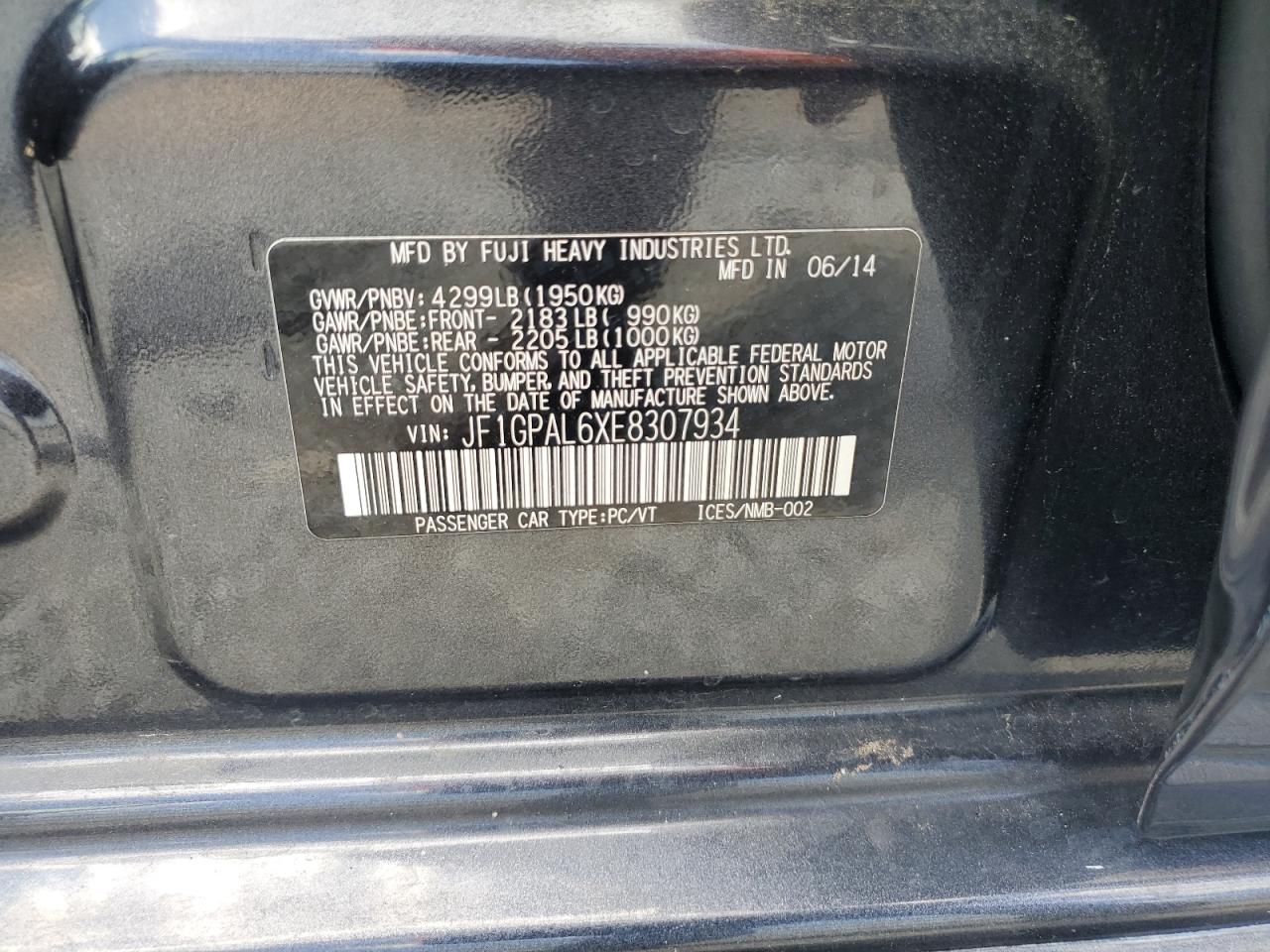 2014 Subaru Impreza Sport Premium VIN: JF1GPAL6XE8307934 Lot: 64366745