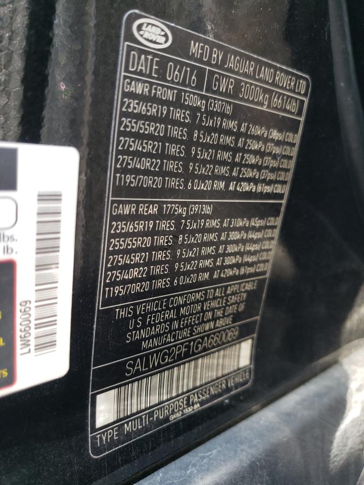 2016 Land Rover Range Rover Sport Se VIN: SALWG2PF1GA660069 Lot: 62703085