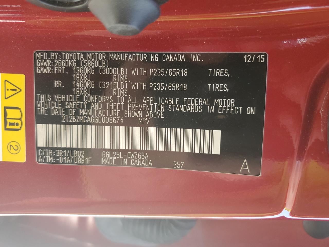 2016 Lexus Rx 350 Base VIN: 2T2BZMCA6GC008674 Lot: 66534475