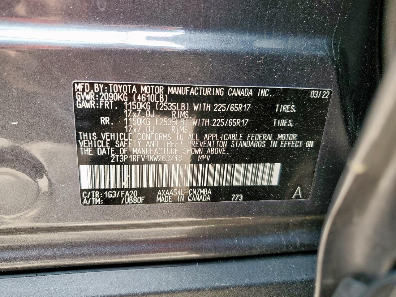 2022 Toyota Rav4 Xle VIN: 2T3P1RFV1NW263748 Lot: 64300935