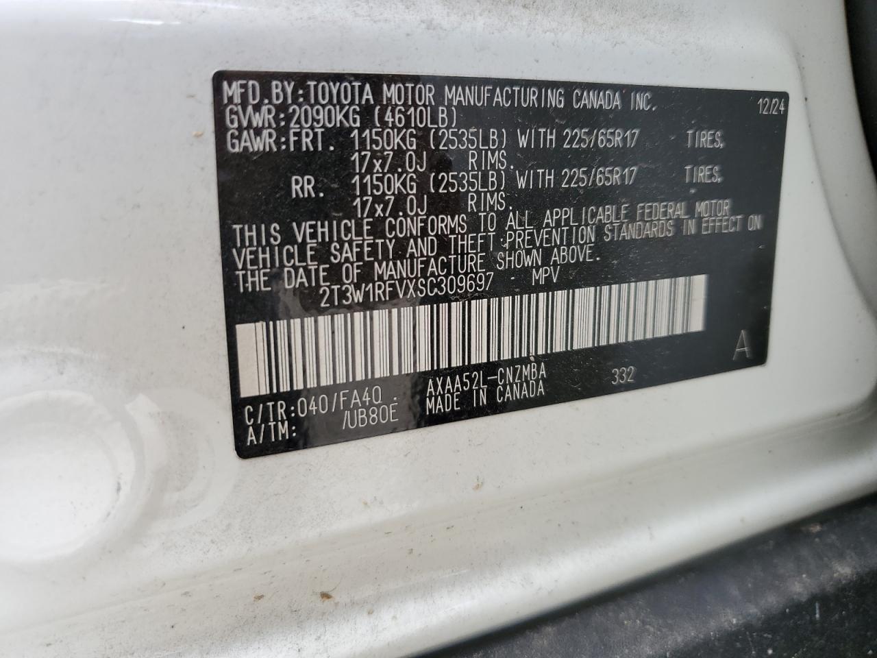 2025 Toyota Rav4 Xle VIN: 2T3W1RFVXSC309697 Lot: 65124815