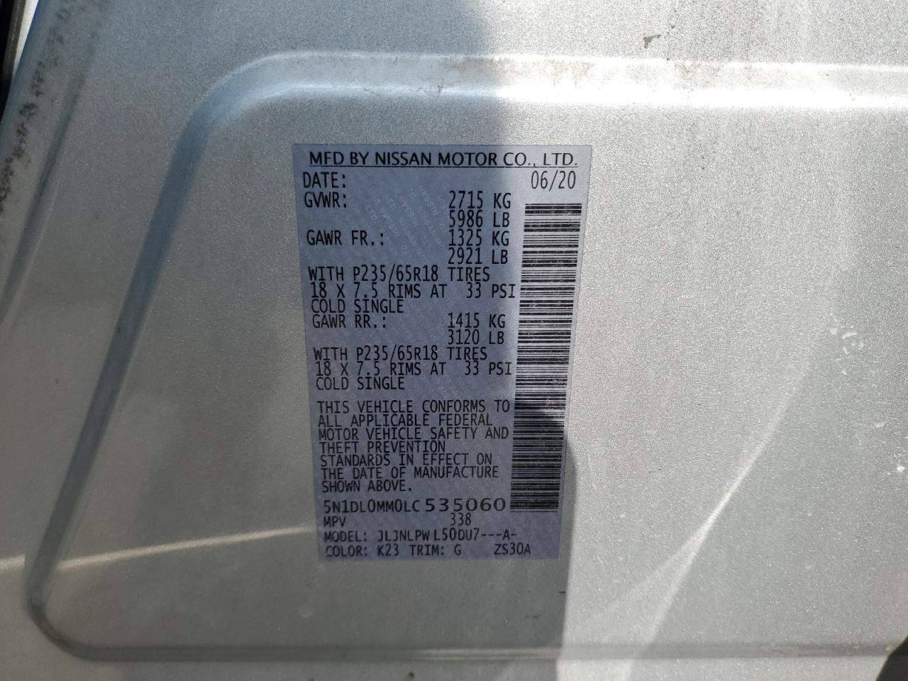 2020 Infiniti Qx60 Luxe VIN: 5N1DL0MM0LC535060 Lot: 64412035