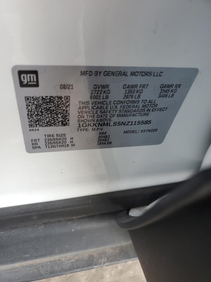 2022 GMC Acadia Slt VIN: 1GKKNMLS5NZ115585 Lot: 63501435