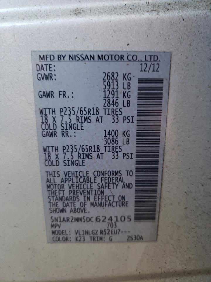 2013 Nissan Pathfinder S VIN: 5N1AR2MM5DC624105 Lot: 64543995