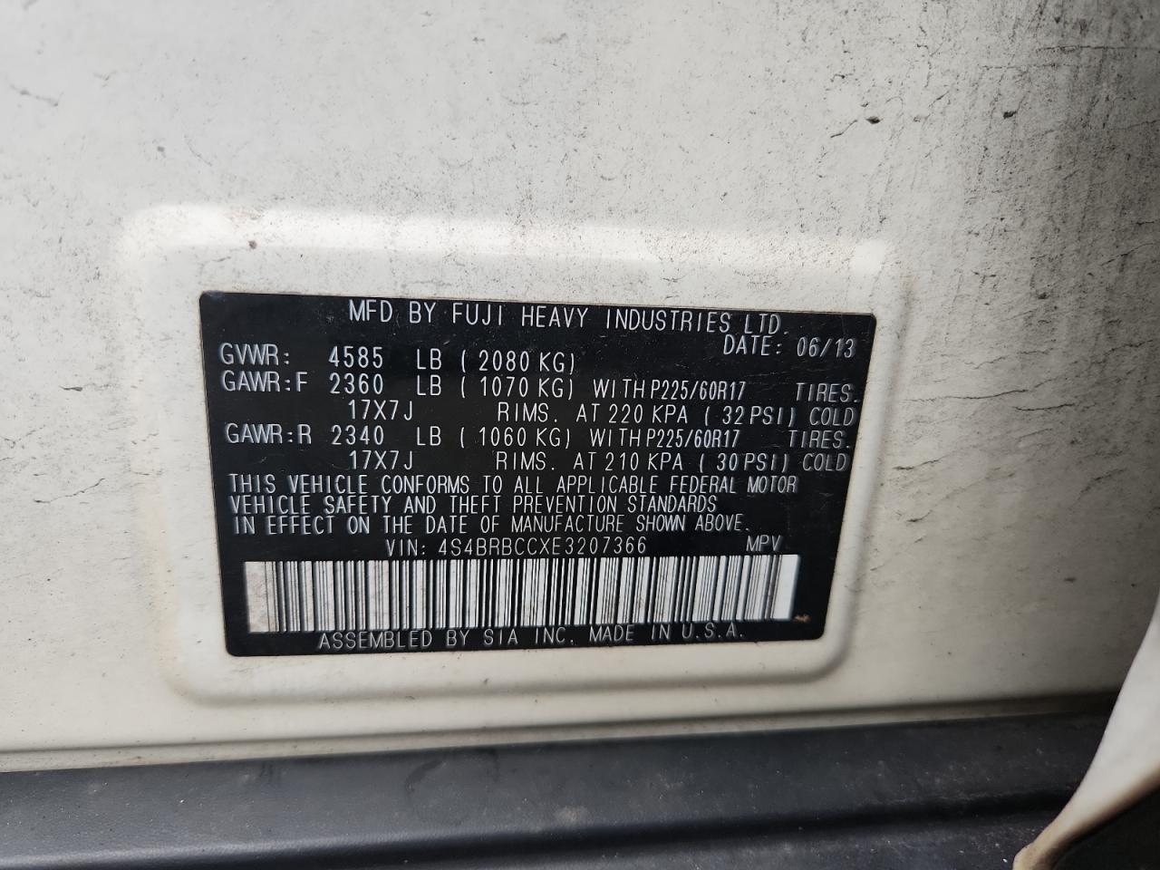 2014 Subaru Outback 2.5I Premium VIN: 4S4BRBCCXE3207366 Lot: 63833505