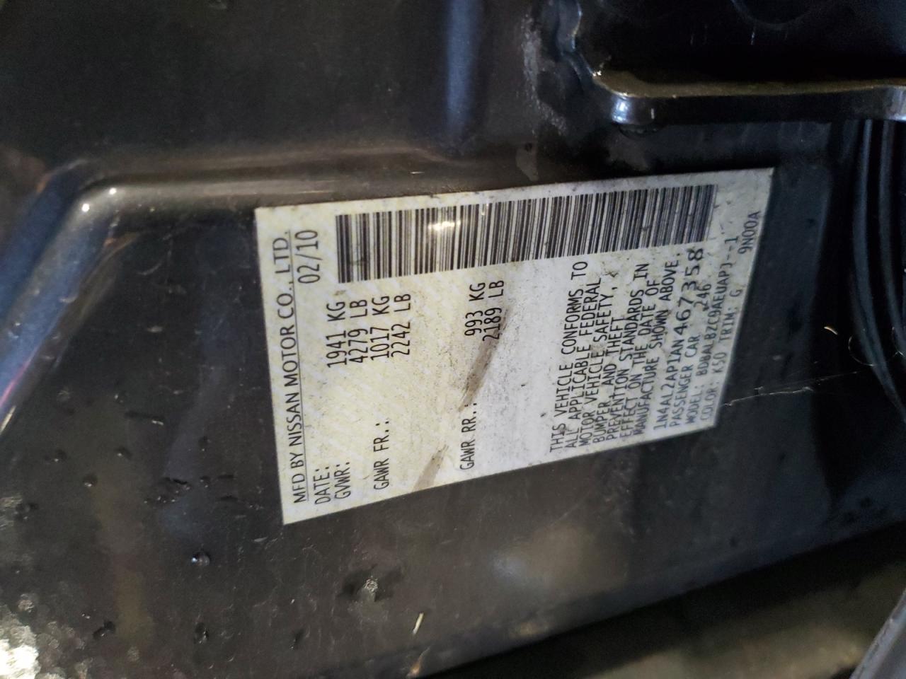 2010 Nissan Altima Base VIN: 1N4AL2AP1AN467358 Lot: 65440835