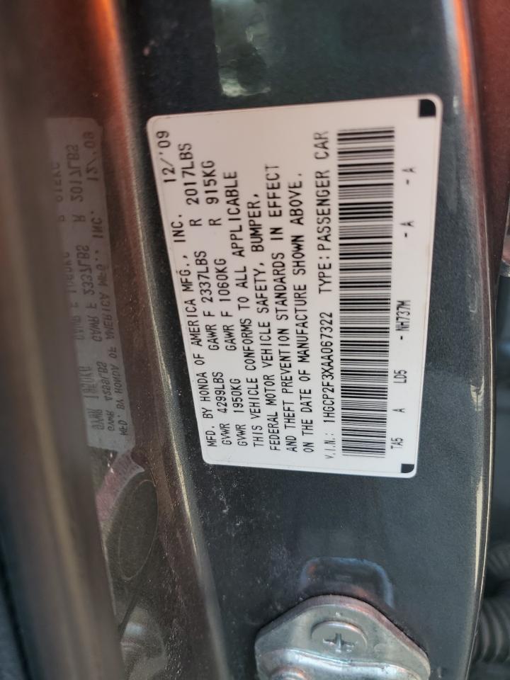 2010 Honda Accord Lx VIN: 1HGCP2F3XAA067322 Lot: 63504765