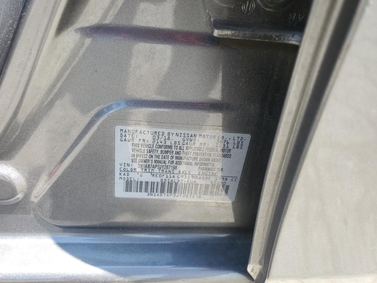 2018 Nissan Sentra S VIN: 3N1AB7AP3JY287198 Lot: 65501895