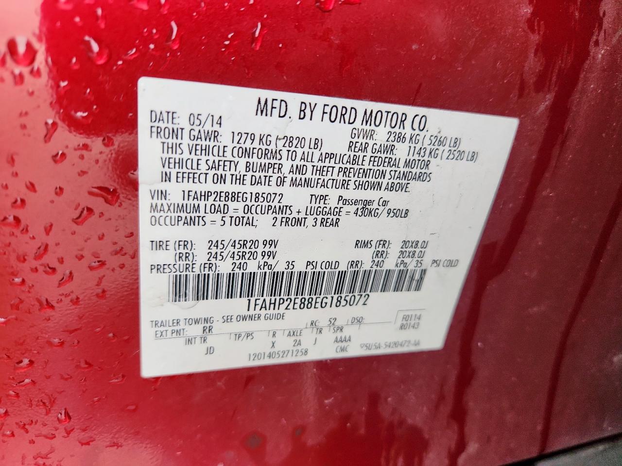 2014 Ford Taurus Sel VIN: 1FAHP2E88EG185072 Lot: 63860825