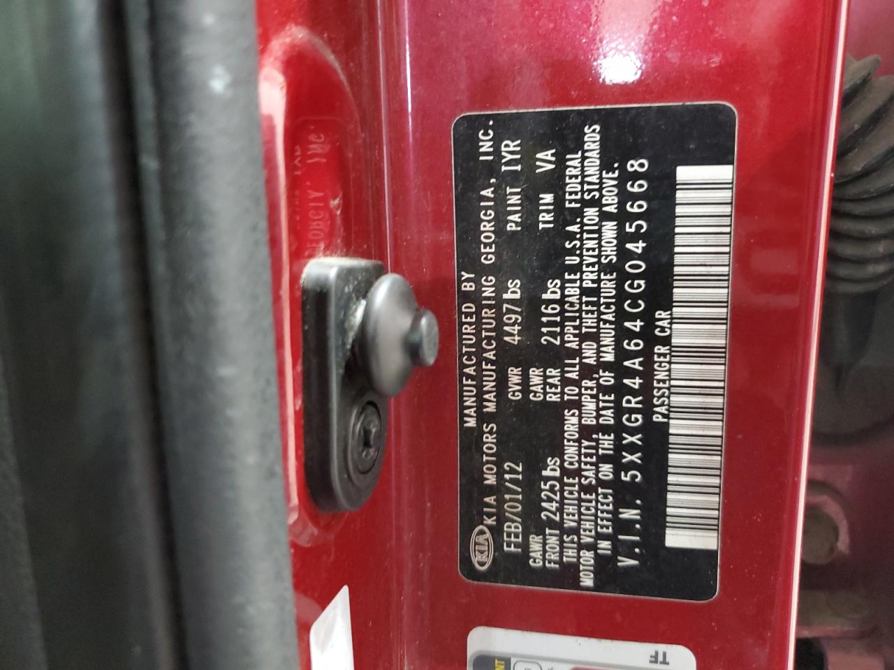 2012 Kia Optima Sx VIN: 5XXGR4A64CG045668 Lot: 63618195