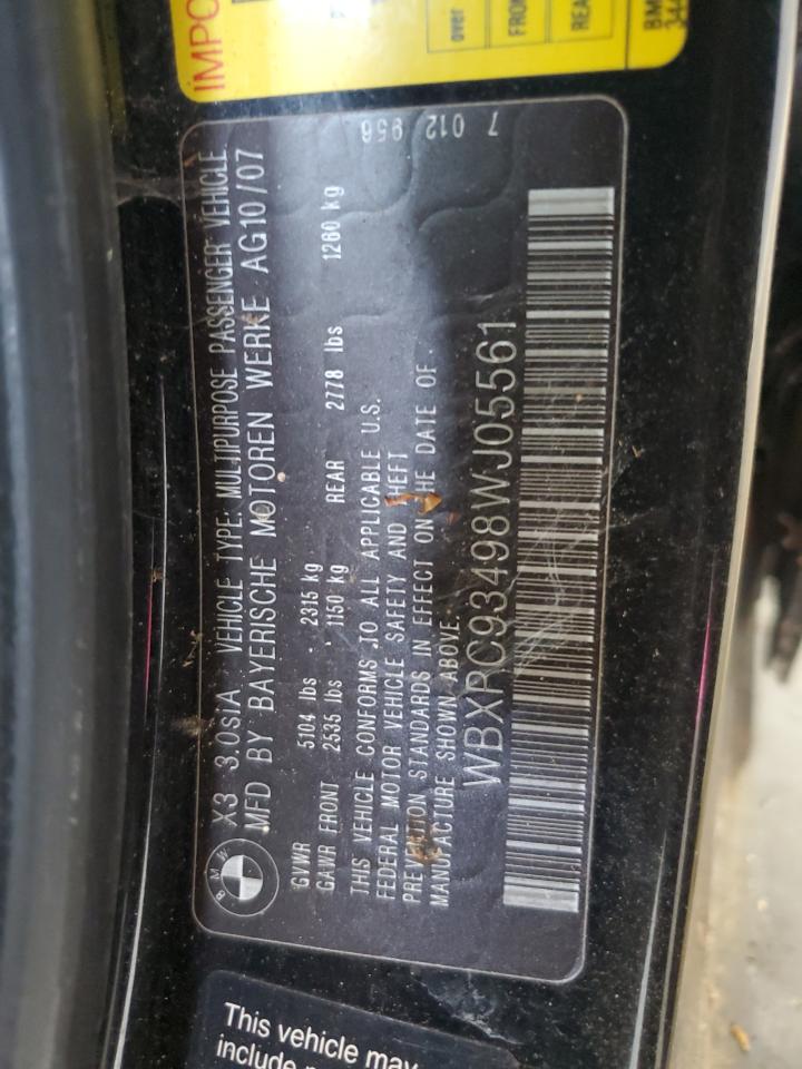 2008 BMW X3 3.0Si VIN: WBXPC93498WJ05561 Lot: 67137465
