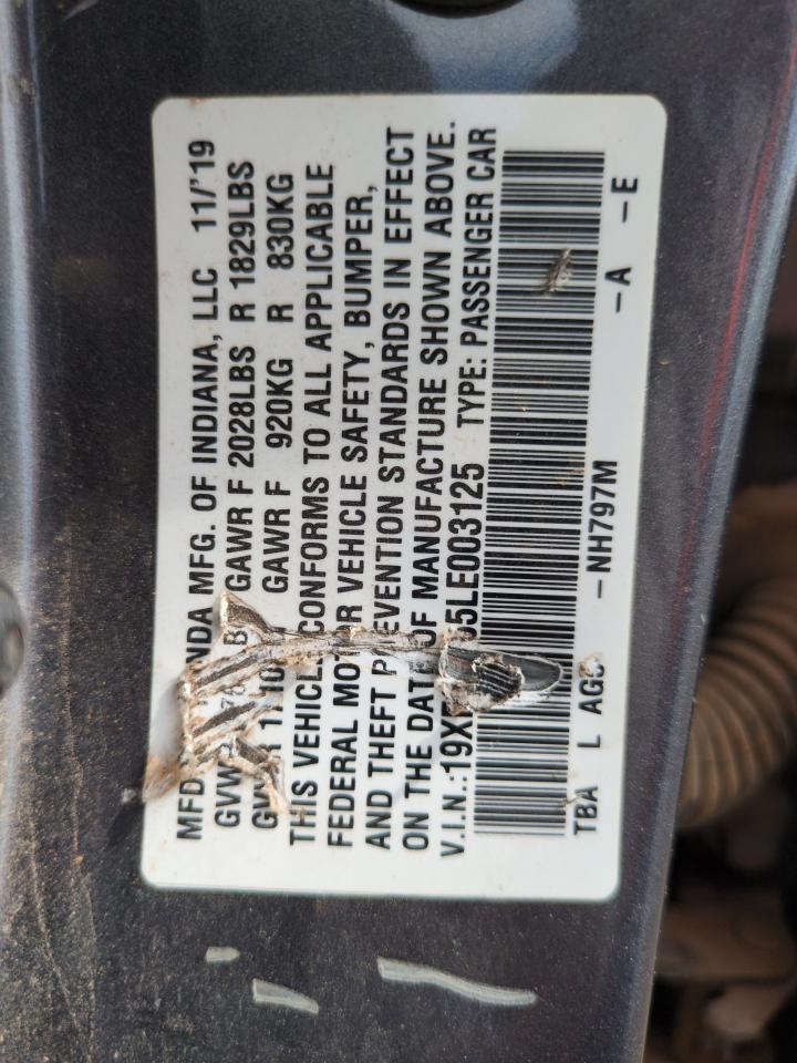 2020 Honda Civic Lx VIN: 19XFC2F65LE003125 Lot: 65002065
