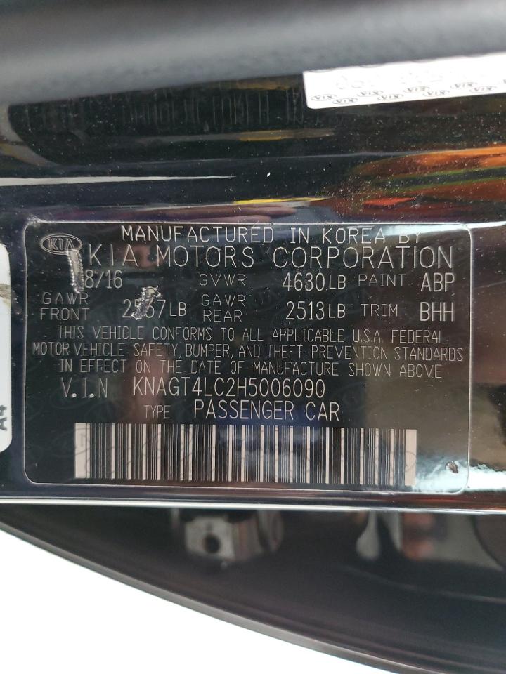 2017 Kia Optima Hybrid VIN: KNAGT4LC2H5006090 Lot: 65064255