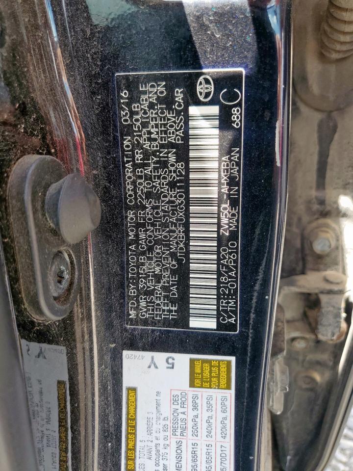 2016 Toyota Prius VIN: JTDKBRFUXG3011128 Lot: 65813135