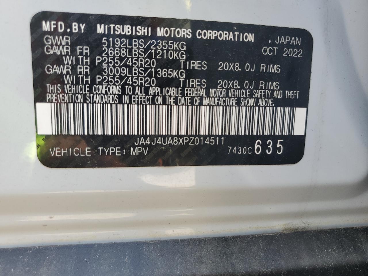 2023 Mitsubishi Outlander Se VIN: JA4J4UA8XPZ014511 Lot: 63881565