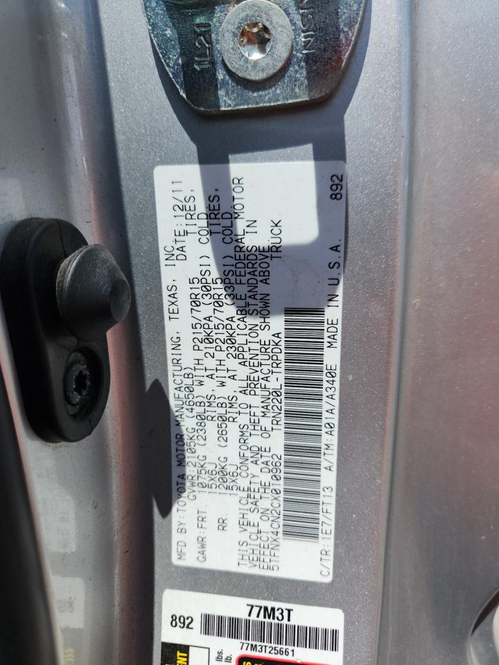 2012 Toyota Tacoma VIN: 5TFNX4CN2CX010962 Lot: 65269075