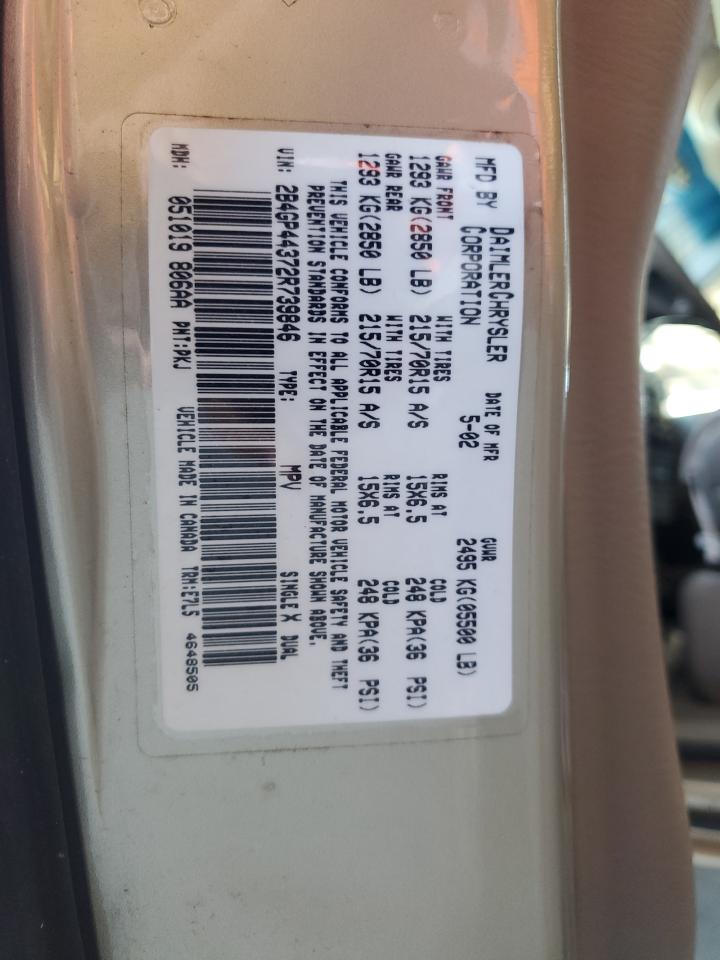 2002 Dodge Grand Caravan Sport VIN: 2B4GP44372R739846 Lot: 64702965