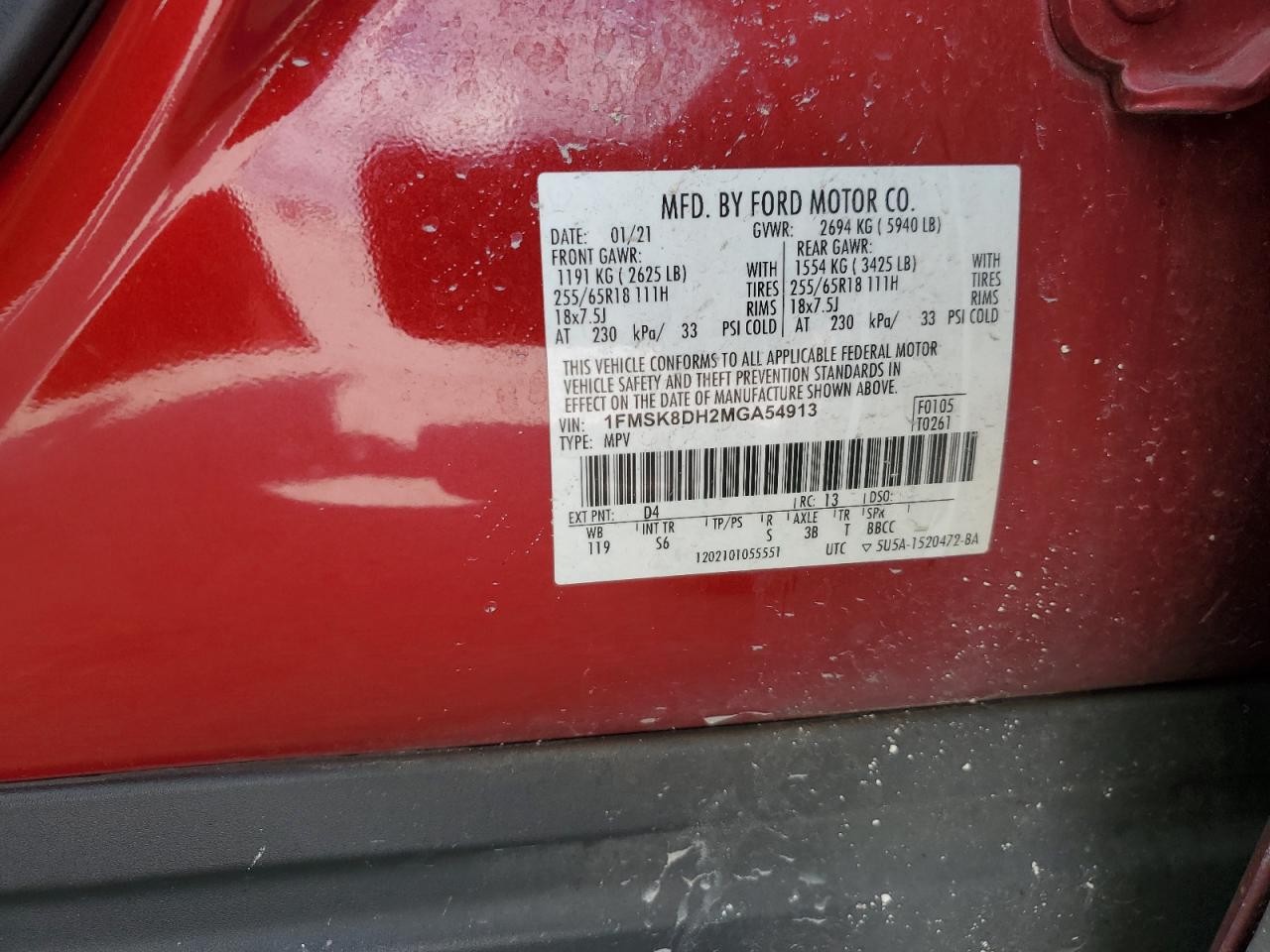 2021 Ford Explorer Xlt VIN: 1FMSK8DH2MGA54913 Lot: 64417985
