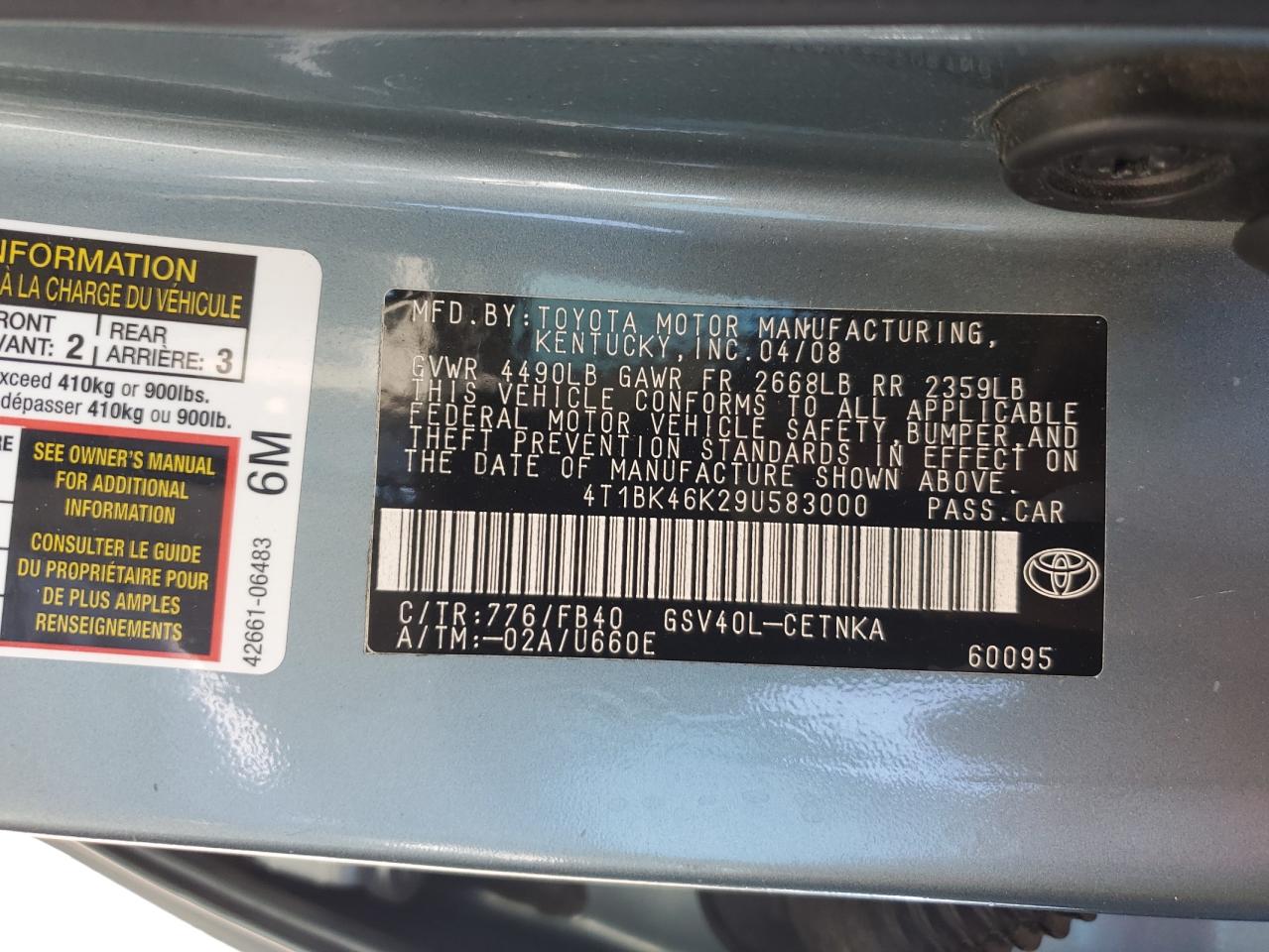 2009 Toyota Camry Se VIN: 4T1BK46K29U583000 Lot: 65097745