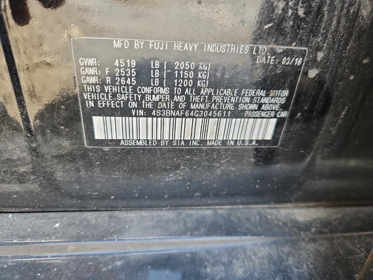 2016 Subaru Legacy 2.5I Premium VIN: 4S3BNAF64G3045611 Lot: 64815975