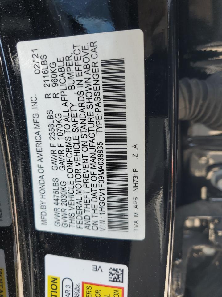 2021 Honda Accord Sport VIN: 1HGCV1F39MA038835 Lot: 64358755
