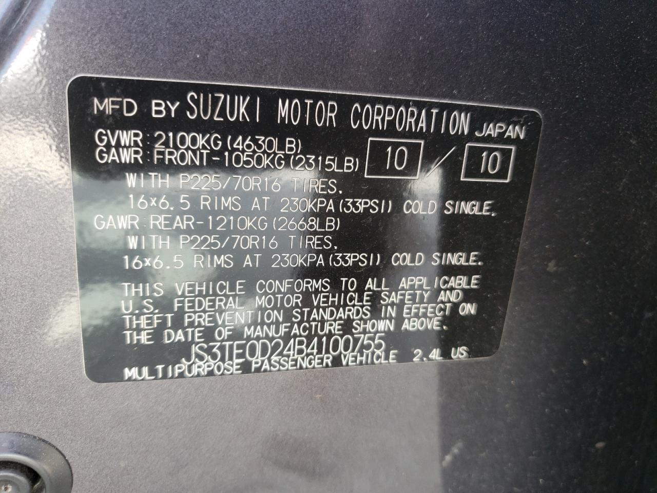 2011 Suzuki Grand Vitara Premium VIN: JS3TE0D24B4100755 Lot: 61397695