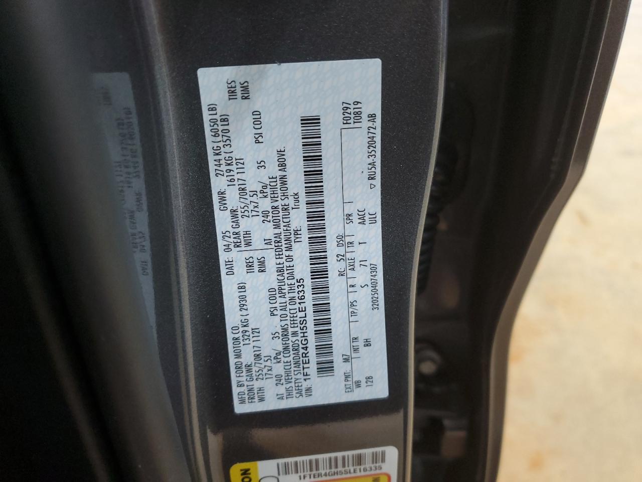 2025 Ford Ranger Xlt VIN: 1FTER4GH5SLE16335 Lot: 63238145