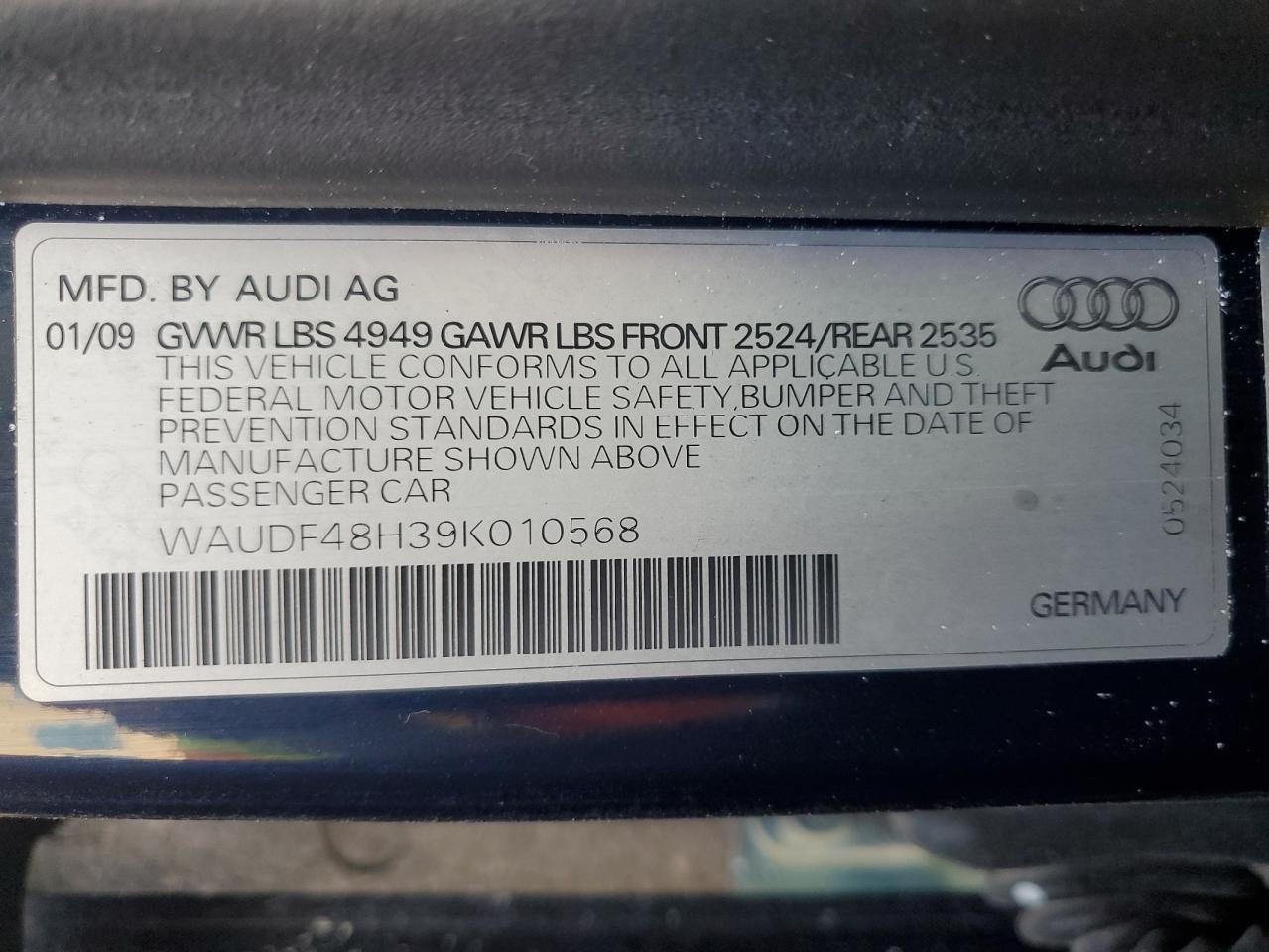 2009 Audi A4 2.0T Cabriolet Quattro VIN: WAUDF48H39K010568 Lot: 63275645