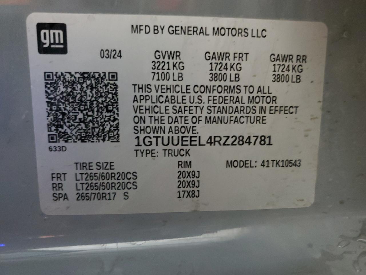 2024 GMC Sierra K1500 At4 VIN: 1GTUUEEL4RZ284781 Lot: 64094315