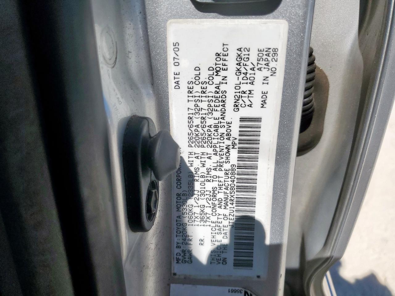 2005 Toyota 4Runner Sr5 VIN: JTEZU14RX58040889 Lot: 66525575