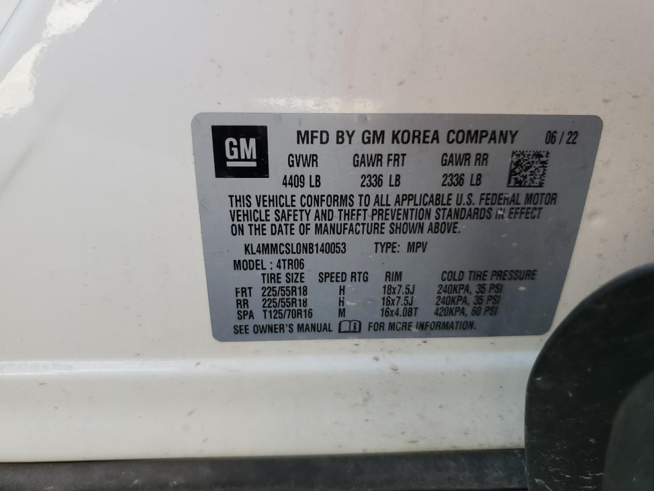 kl4mmcsl0nb140053 KL4MMCSL0NB140053 2022 Buick Encore Gx Preferred