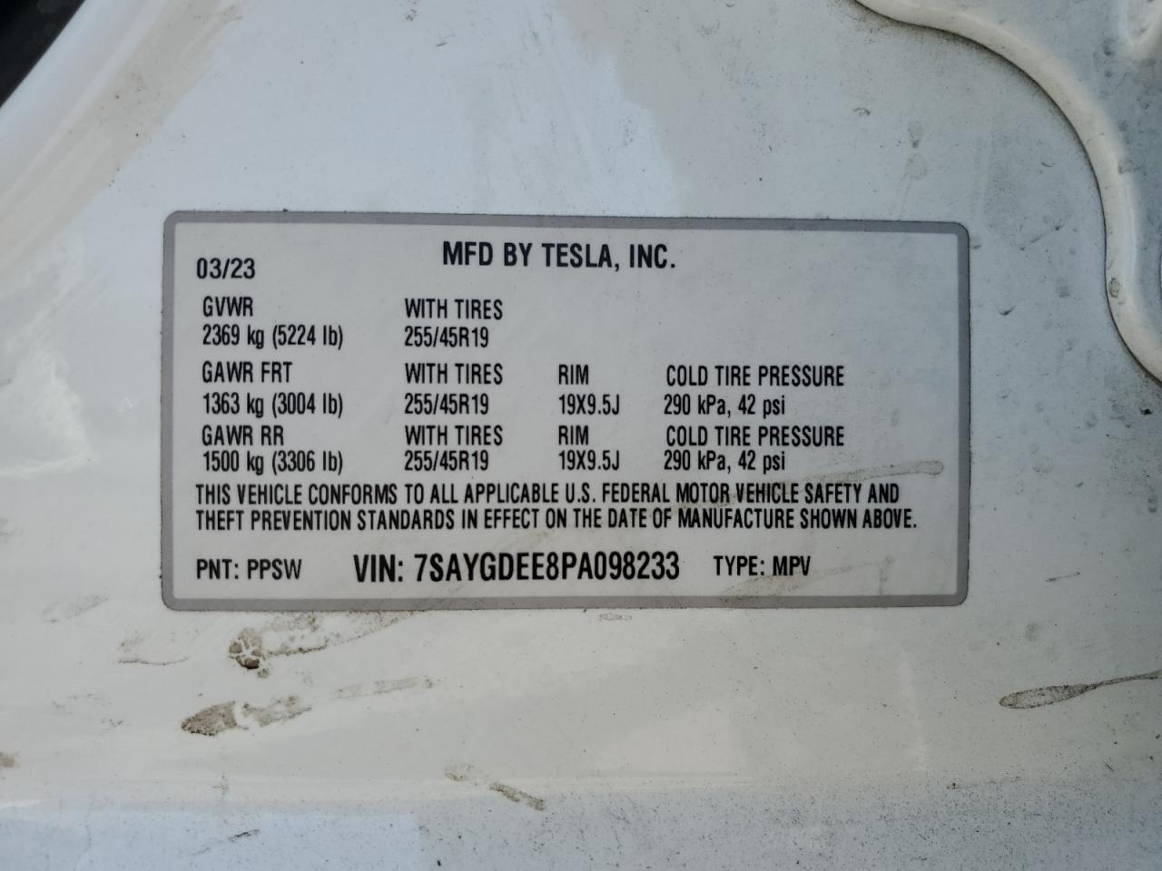 2023 Tesla Model Y VIN: 7SAYGDEE8PA098233 Lot: 64371165