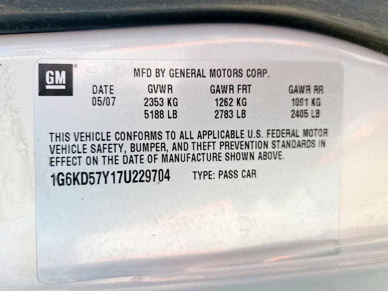 1g6kd57y17u229704 1G6KD57Y17U229704 2007 Cadillac Dts