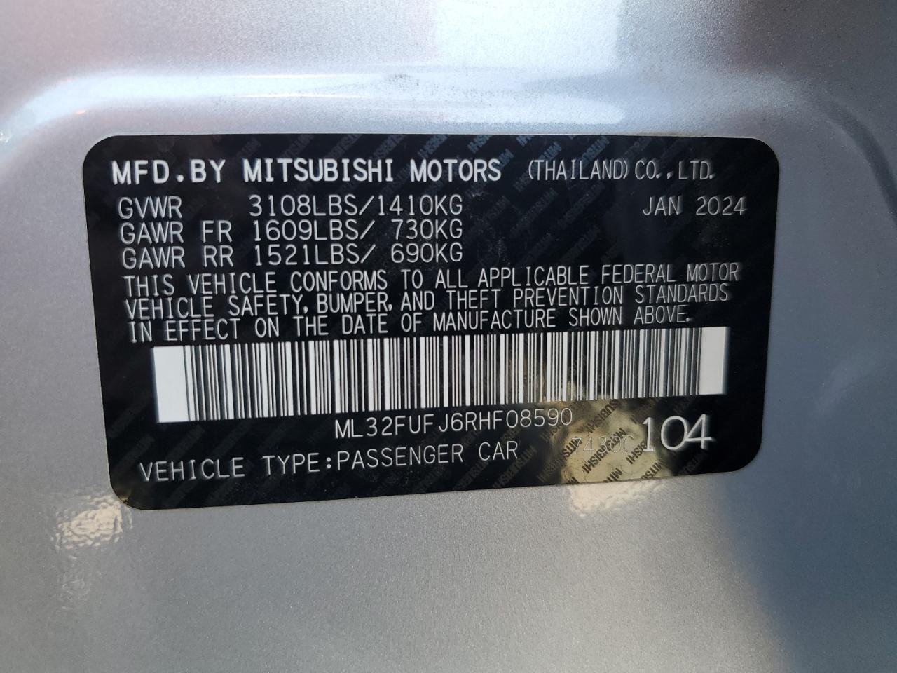 2024 Mitsubishi Mirage G4 Es VIN: ML32FUFJ6RHF08590 Lot: 65205035