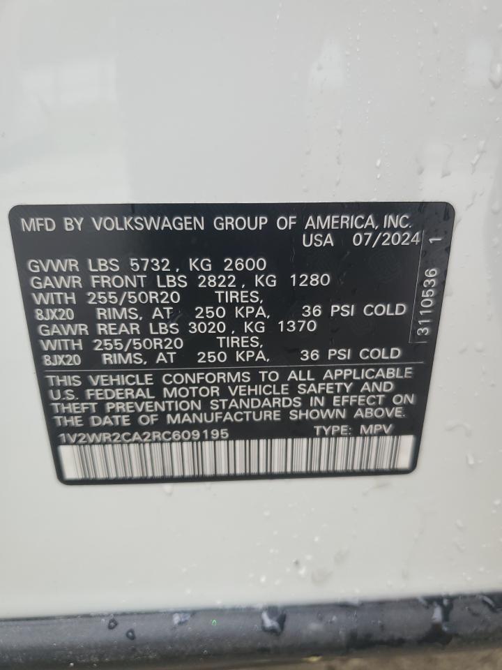 2024 Volkswagen Atlas Se VIN: 1V2WR2CA2RC609195 Lot: 62544605