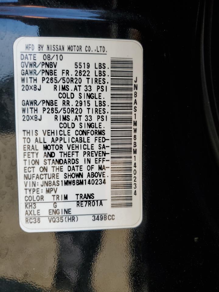 2011 Infiniti Fx35 VIN: JN8AS1MW6BM140234 Lot: 63779225