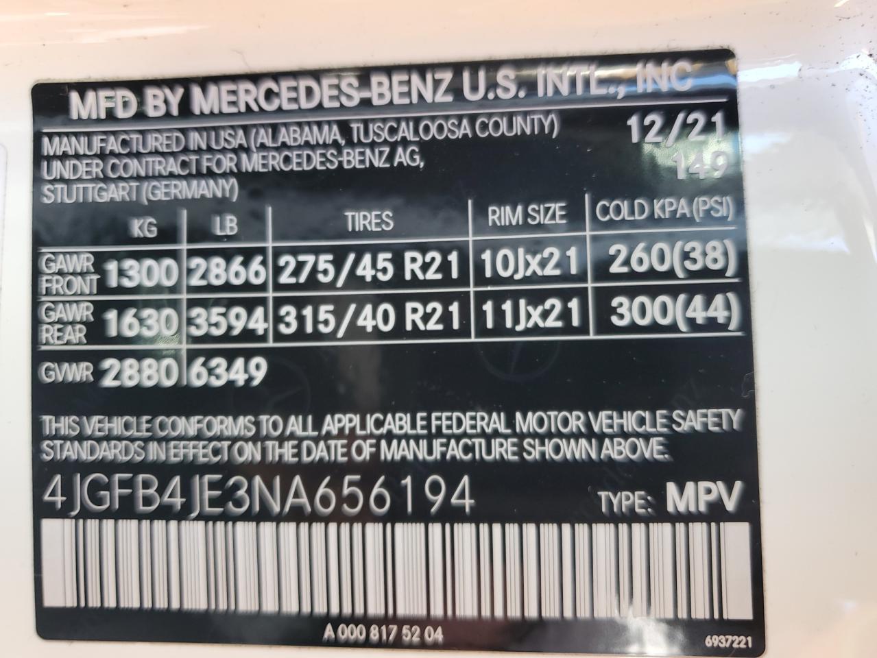 2022 Mercedes-Benz Gle 350 VIN: 4JGFB4JE3NA656194 Lot: 63529885