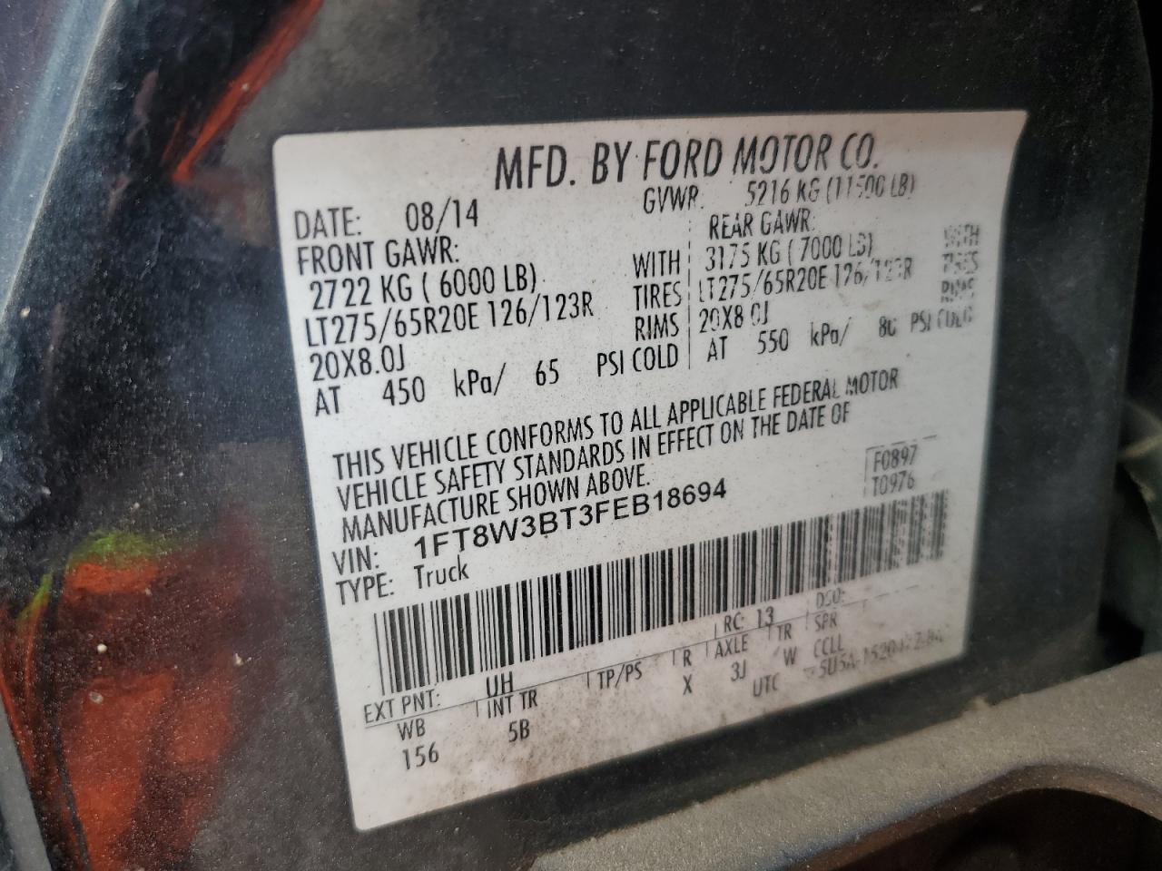 2015 Ford F350 Super Duty VIN: 1FT8W3BT3FEB18694 Lot: 64398435