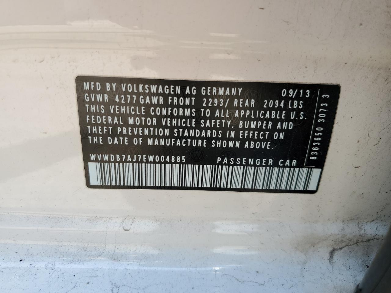 2014 Volkswagen Golf VIN: WVWDB7AJ7EW004885 Lot: 64617545