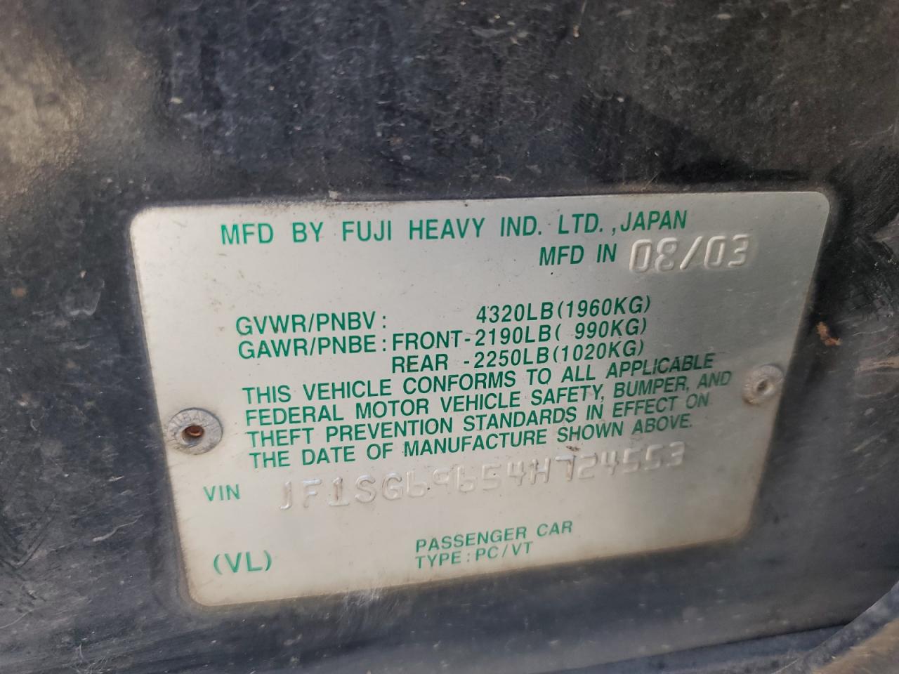 2004 Subaru Forester 2.5Xt VIN: JF1SG69654H724553 Lot: 63303605