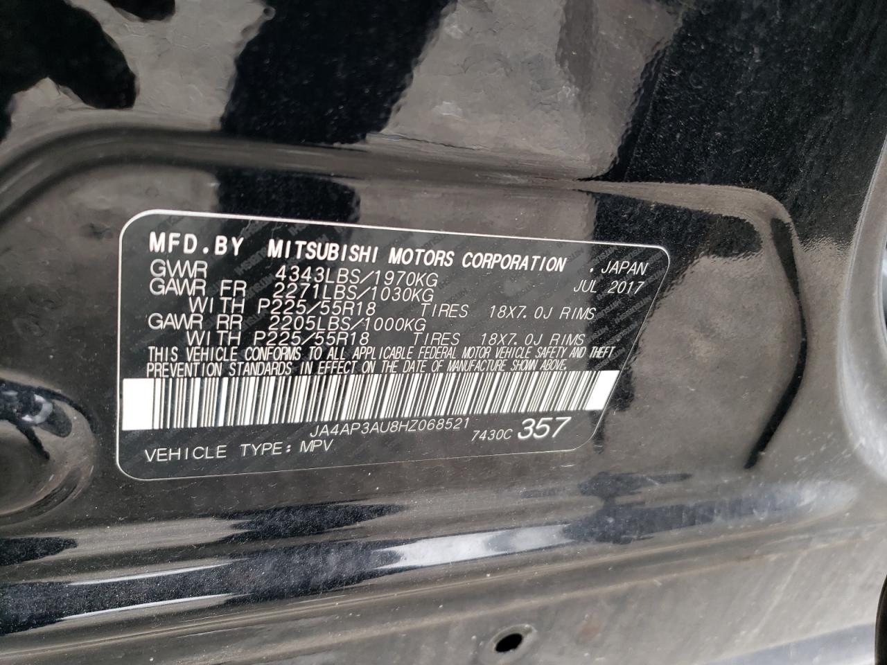 2017 Mitsubishi Outlander Sport Es VIN: JA4AP3AU8HZ068521 Lot: 64924135