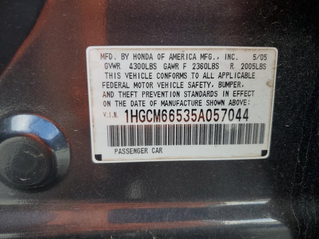 2005 Honda Accord Ex VIN: 1HGCM66535A057044 Lot: 64741115