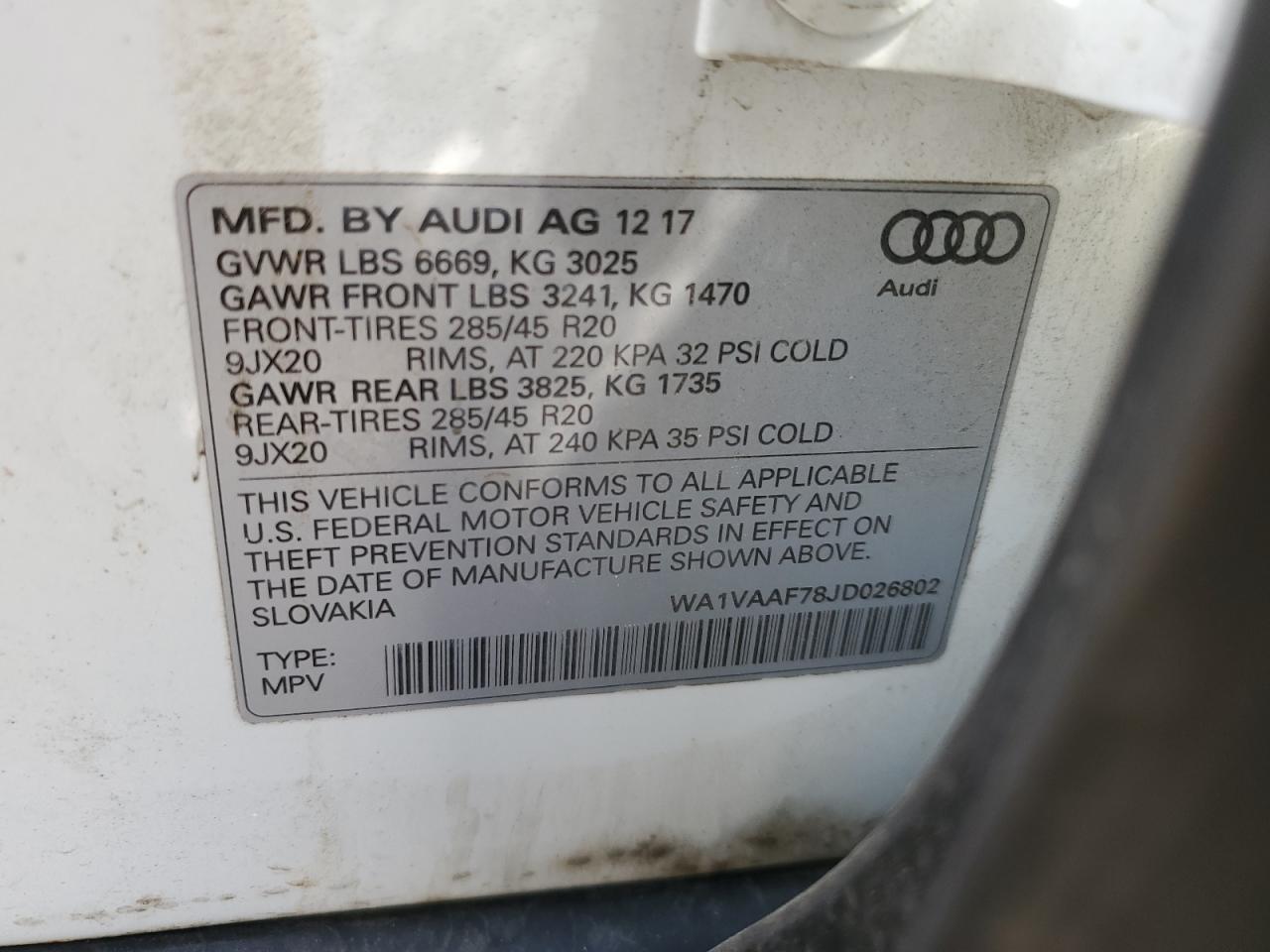 2018 Audi Q7 Prestige VIN: WA1VAAF78JD026802 Lot: 63758695