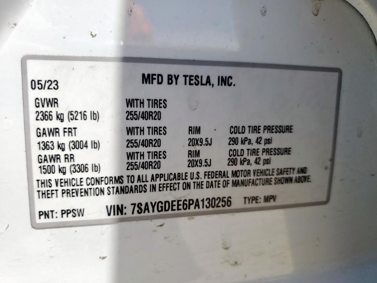 2023 Tesla Model Y VIN: 7SAYGDEE6PA130256 Lot: 65733695