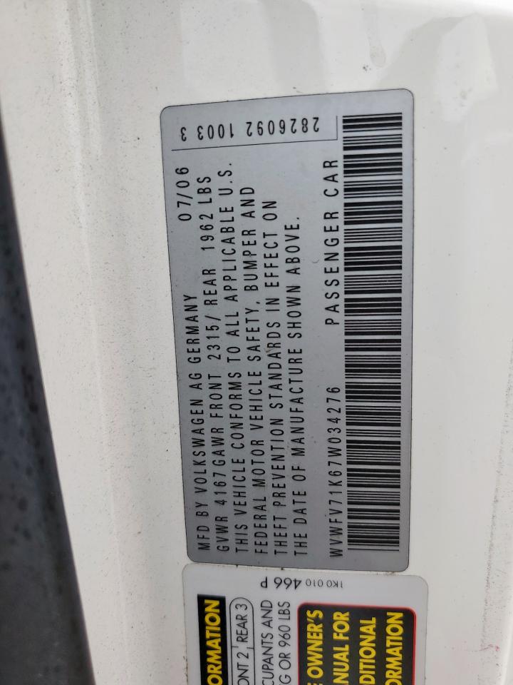 2007 Volkswagen New Gti Fahrenheit VIN: WVWFV71K67W034276 Lot: 65462125