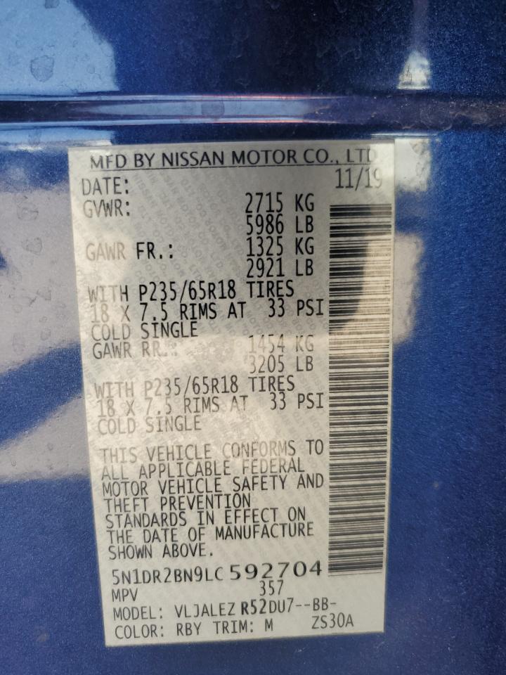 2020 Nissan Pathfinder Sv VIN: 5N1DR2BN9LC592704 Lot: 63242325