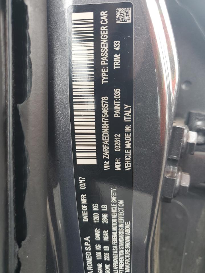 zarfaedn8h7546578 ZARFAEDN8H7546578 2017 Alfa Romeo Giulia Q4