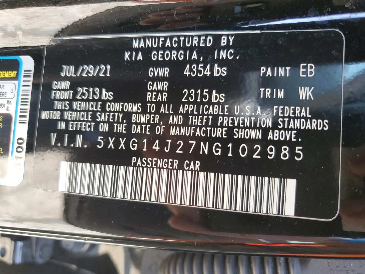 2022 Kia K5 Lxs VIN: 5XXG14J27NG102985 Lot: 63827495