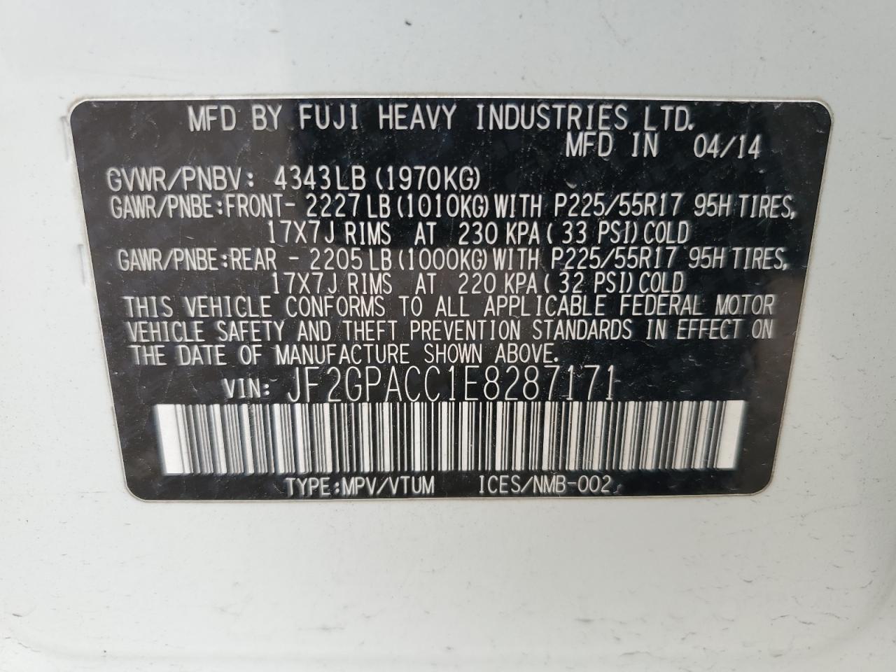 2014 Subaru Xv Crosstrek 2.0 Premium VIN: JF2GPACC1E8287171 Lot: 63092465